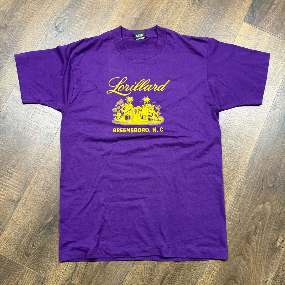 Vintage 80s Tobacco Screen Stars Tag Purple T-Shirt Size L (Fits S/M)